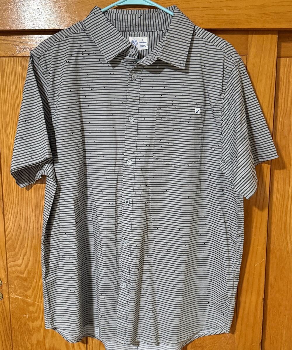 Hurley Men's Striped Speckled Button-Up Shirt - Size L